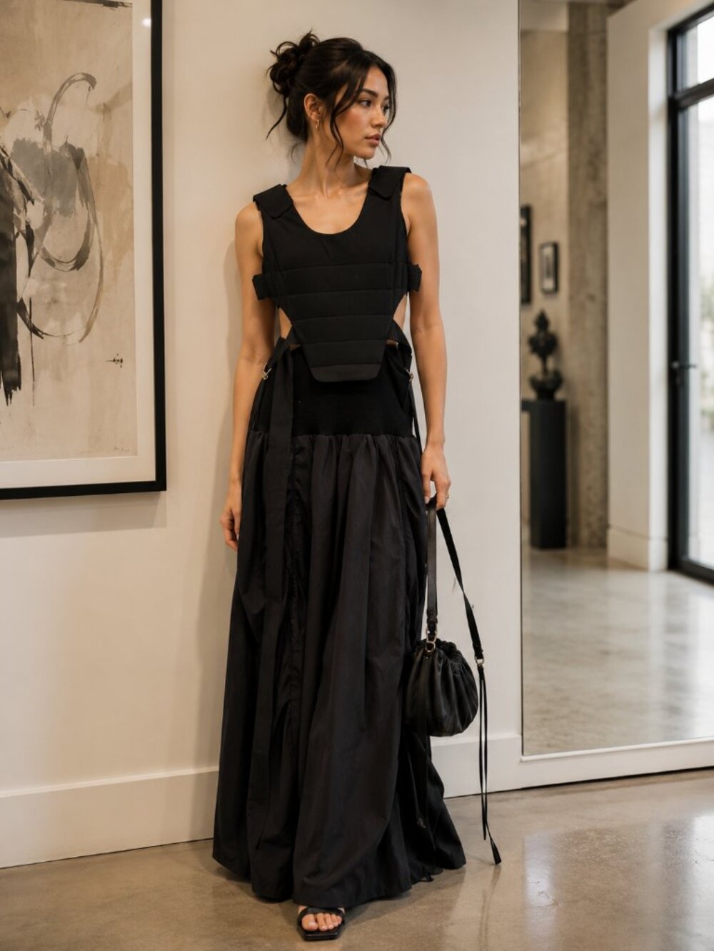Ambush Black Ribbed Knit Maxi Dress Polyester Size 1